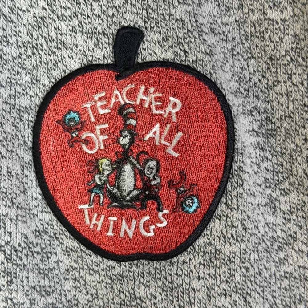 Dr Seuss Womens Size Medium Gray Graphic Quarter Zip Sweater Teacher Cartoon - Picture 4 of 12